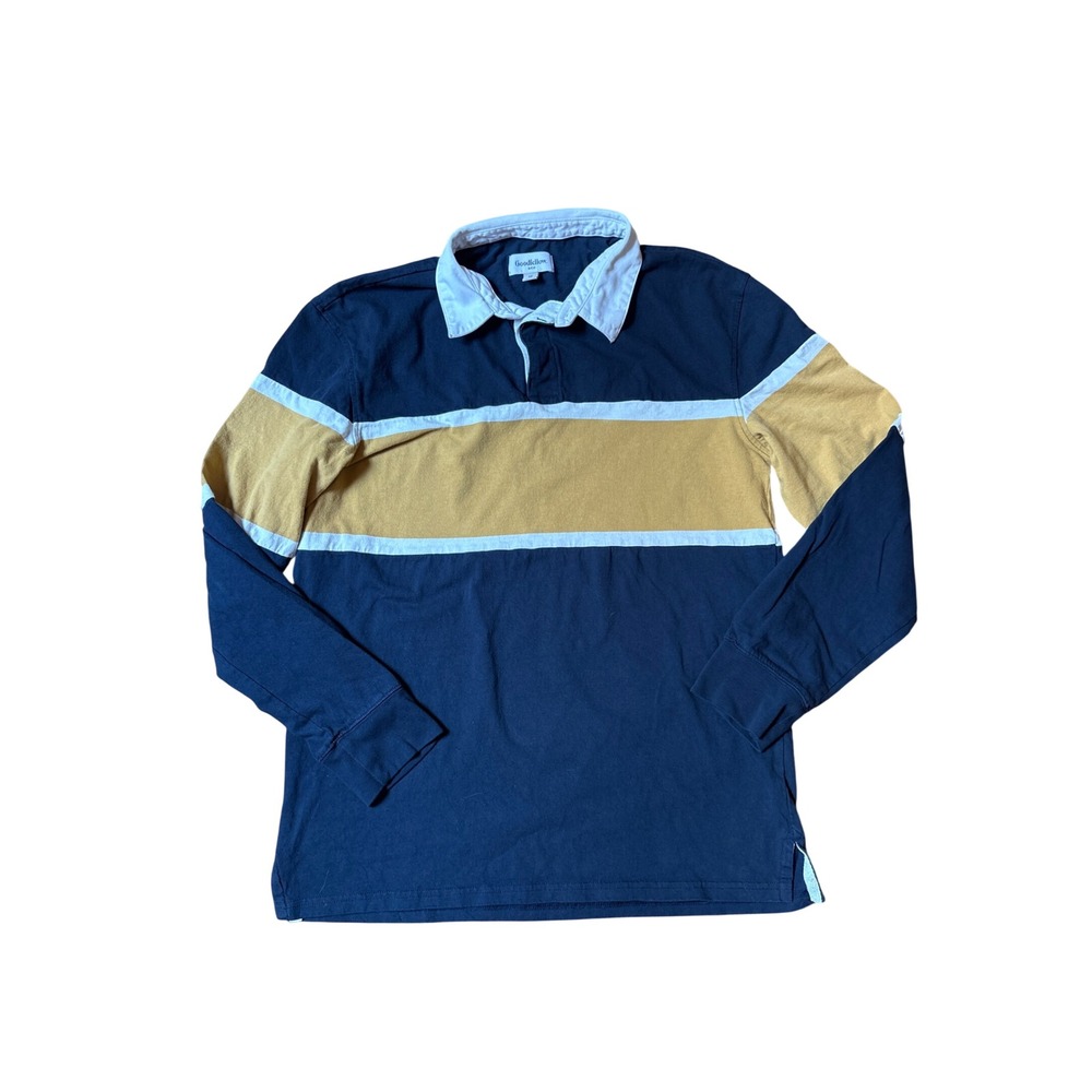 Goodfellow Rugby Shirt Mens Navy Blue Striped Long Sleeve SIZE M